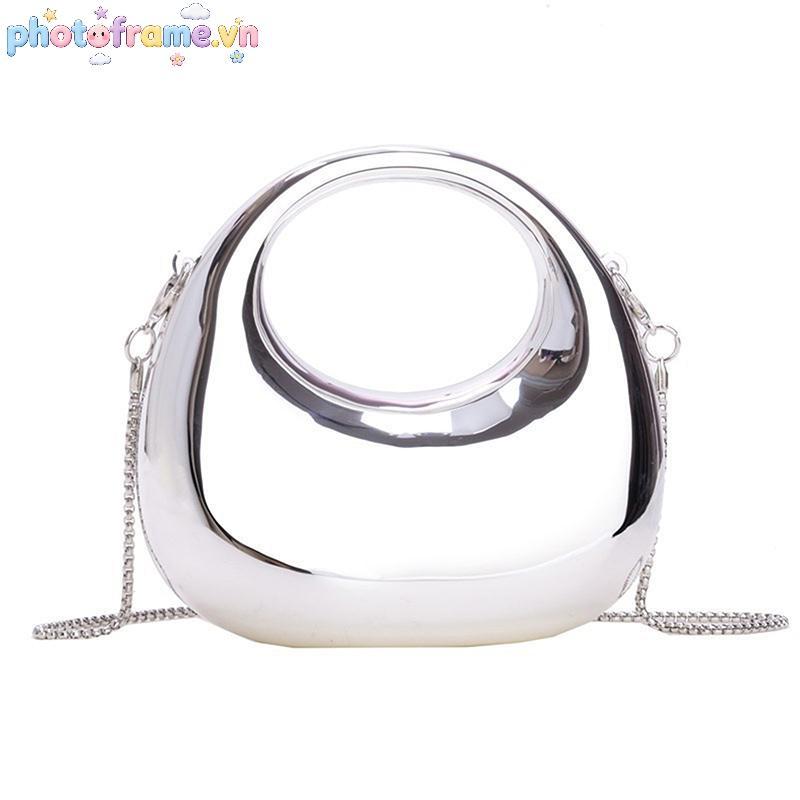 Khung Ảnh Nữ Dây Xích Túi Đeo Ngang Ví Nhỏ Acrylic Kim Loại Luster Nửa Mặt Trăng Đảng Tiệc Túi Nữ Túi Xách Sang Trọng VN