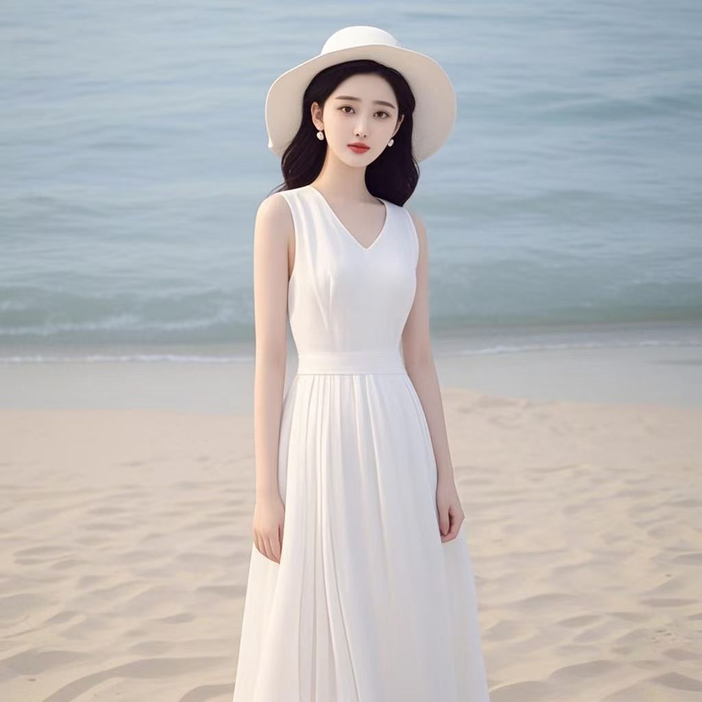 Dầm maxi nữ cổ chữ V siêu xinh mùa hè, nhẹ nhàng, thanh lịch và duyên dáng, thích hợp mặc đi biển.