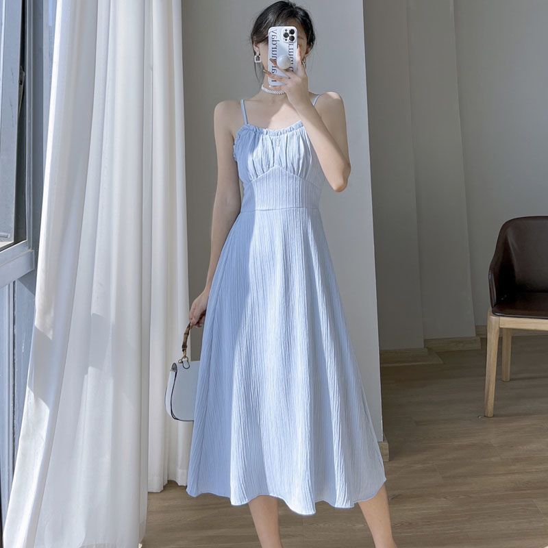 Đầm Maxi 2 Dây Dáng Xòe - Váy Tiểu Thư Cúp Ngực Nhún Bèo, tôn dáng,thời trang mùa xuân/hè