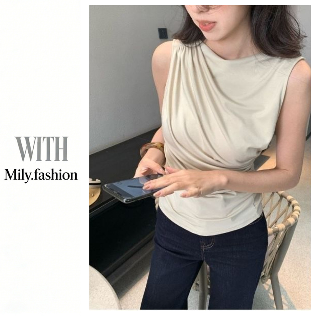 Milyfashion Áo Không Tay Xếp Ly, Thiết Kế Slim-Fit, Thời Trang Mùa Hè