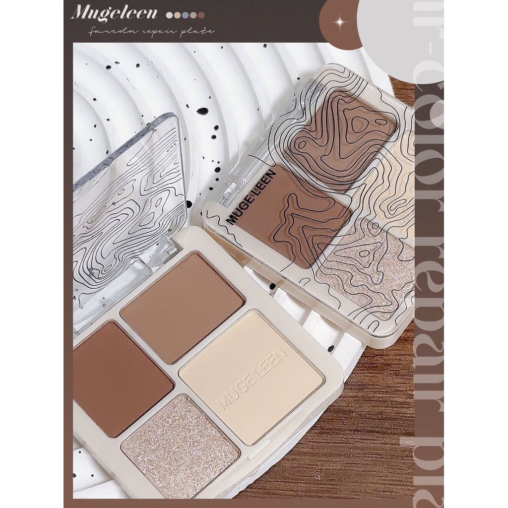 Palette Tạo Khối & Đánh Sáng 4 Màu MUGELEEN - Phấn Lì & Lấp Lánh, Đa Năng Cho Mọi Bước Trang Điểm