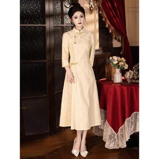 Đầm sườn xám cao cấp cỡ lớn mới cho nữ mùa xuân/thu, đầm nữ kiểu Trung Quốc mới giúp thon gọn và tôn dáng.