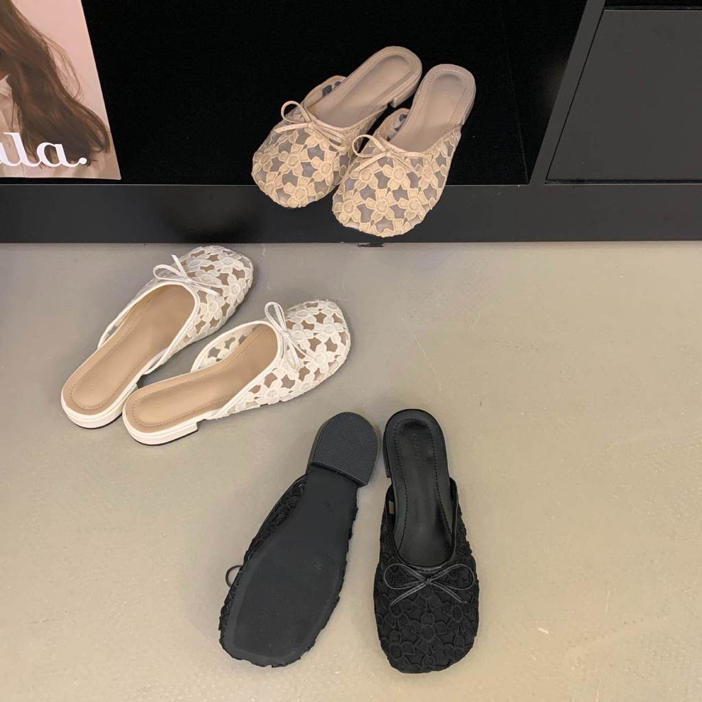 Giày Sandal TT Mùa Hè Ren Lưới Thoáng Khí Thêu Slip-On Giày Nữ