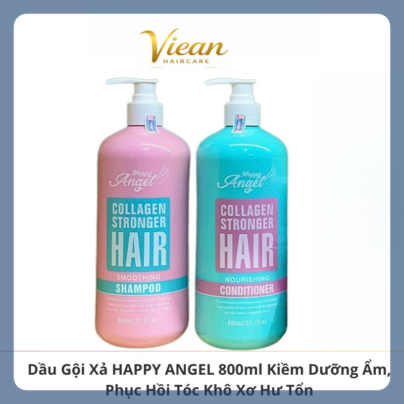Cặp Dầu Gội Xả Collagen Happy Angle 800ml Phục Hồi Hư Tổn, Giảm Gãy Rụng, Siêu Mềm Mượt