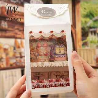 JIANWU Sweet Breeze Series Vintage Bánh Phong Cảnh Chất Liệu Cắt Dán Thêu Sò PET Miếng Dán Sáng Tạo DIY Tạp Chí Văn Phòng Phẩm