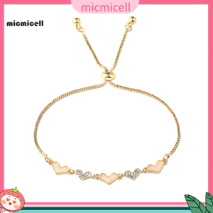 Vòng Tay Nữ Hình Trái Tim với Tua Rua Kim Cương Giả, Hợp Kim Đánh Bóng Điều Chỉnh Size - Quà Tặng Cho Cô Nàng Đặc Biệt