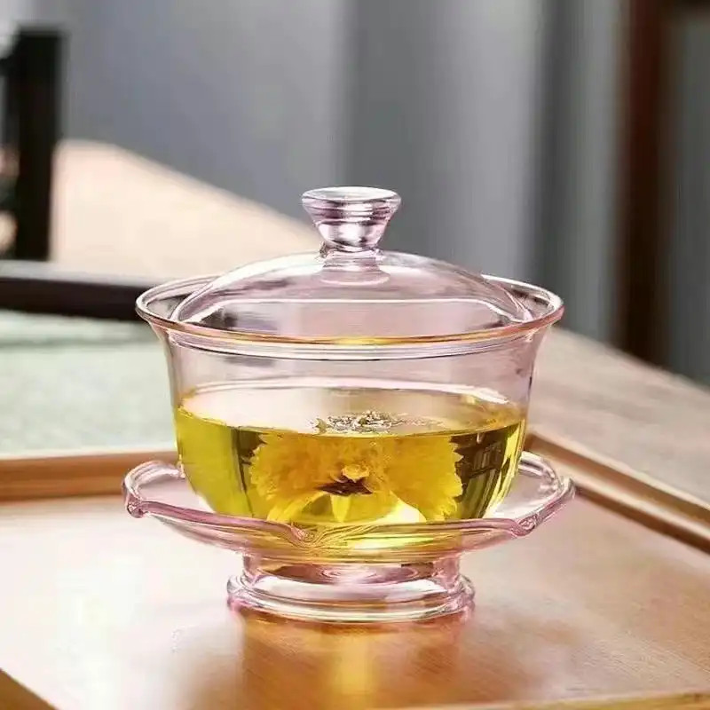 Bộ trà Kung Fu thủy tinh Sancai Gaiwan Đơn giản chịu nhiệt Bộ trà Kung Fu có giá trị cao