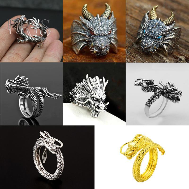 Nhẫn Rồng Retro Phong Cách Punk Vintage, Dành Cho Nam, Thoáng Mát và Có Thể Điều Chỉnh