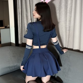 LUOXIAKE Gợi Cảm Nữ Thỏ Sĩ Quan Cosplay Trang Phục Xanh Trượt Đầm Cutout Bộ Đồ Lót Vai Trò Chơi Trang Phục