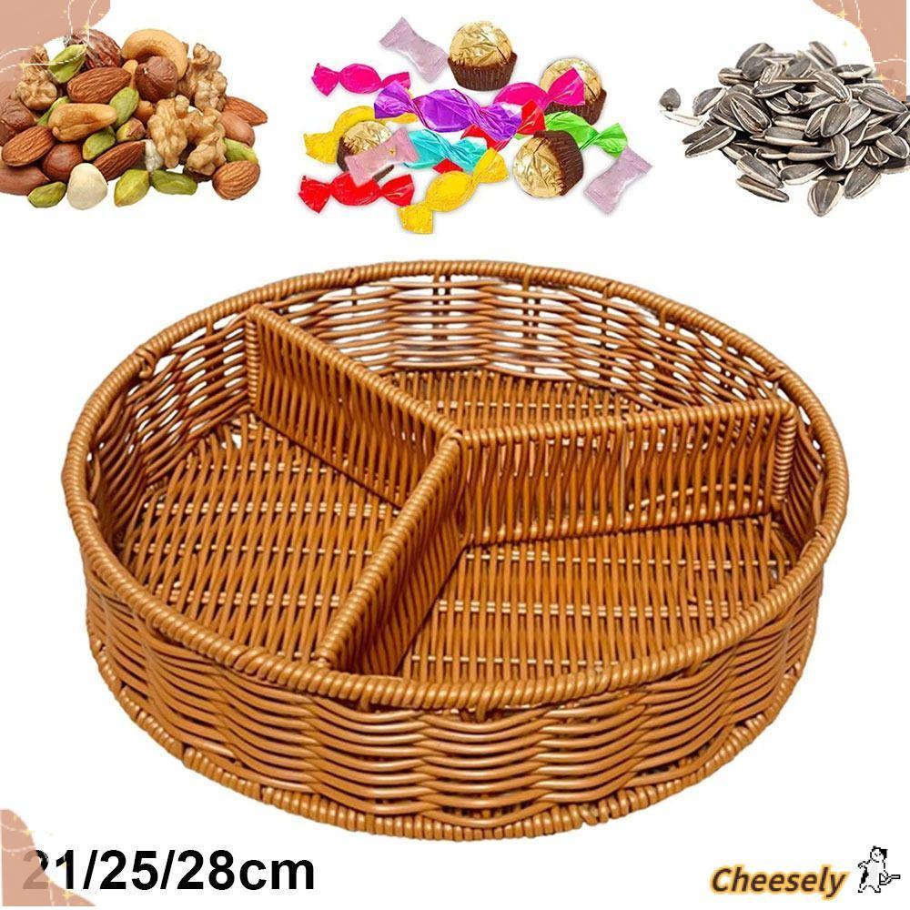 GIÁ RẺ 1 Khay Bảo Quản, Giỏ Mây Dệt Tay Hình Tròn 21 / 25 / 28cm, Nhựa Bền Giả Wicker Mây 3 Lưới Đĩa Thực Phẩm Ăn Sáng Bánh Mì Thực Phẩm Bánh Rau Quả