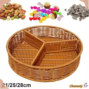 GIÁ RẺ 1 Khay Bảo Quản, Giỏ Mây Dệt Tay Hình Tròn 21 / 25 / 28cm, Nhựa Bền Giả Wicker Mây 3 Lưới Đĩa Thực Phẩm Ăn Sáng Bánh Mì Thực Phẩm Bánh Rau Quả