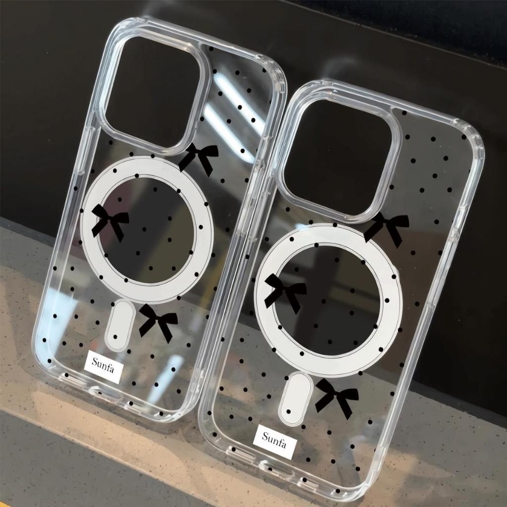 Nơ màu đen sóng điểm phù hợp với iphone 17_16plu chống thấm nước 15_14 dễ thương mới 13_12_11
