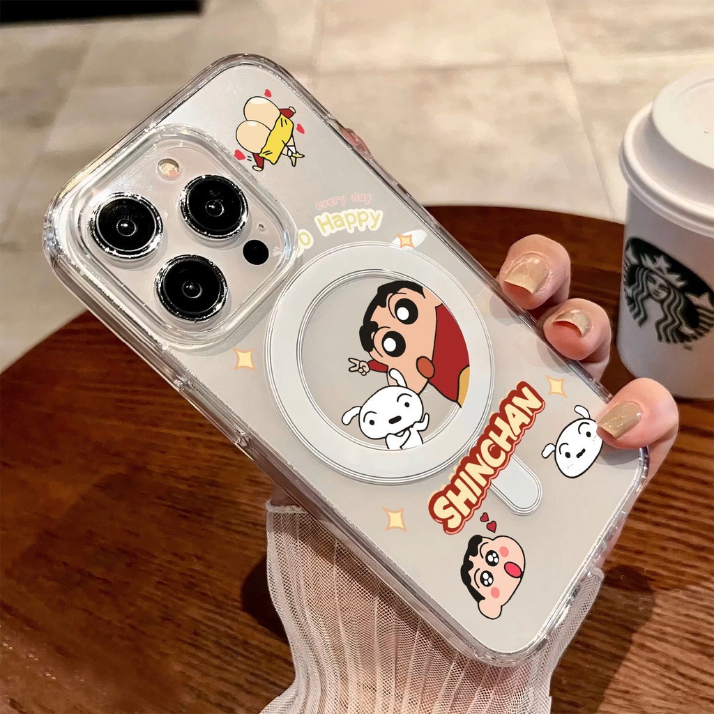 ốp lưng iphone Vỏ nam châm Crayon Shin-chan và Shiro Cho Iphone 17 11 12 13 14 15 Iphone 16 7 xs xr Pro Max Plus