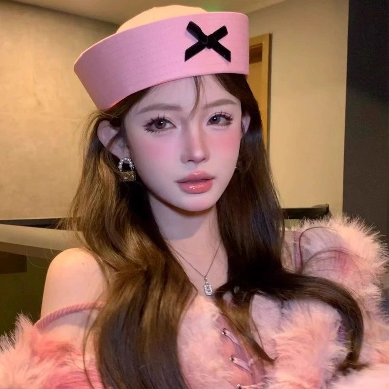 ☘️ Mũ thủy thủ nữ dễ thương ☘️ mũ nồi phong cách hàn quốc Nơ mũ thủy thủ màu hồng phong cách Hàn Quốc, phù hợp cho cô gái ngọt ngào mùa hè