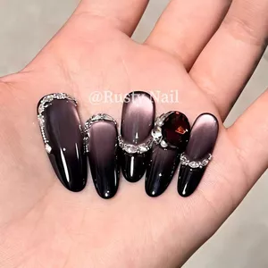 Yaoye Elf Ngọt Cay Nhấp Nháy Tím Mắt Mèo Handmade Đeo Móng Tay Cao Cấp Ánh Sáng Sang Trọng Dài Làm Móng Miếng Dán