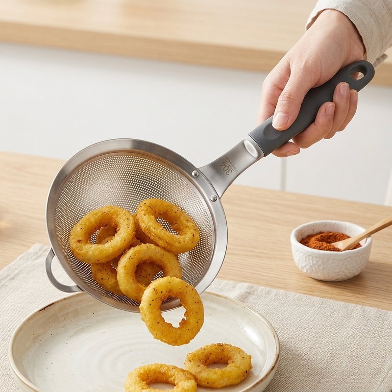 Rây Lọc Vớt Lọc Thép Không Gỉ 304 Cán Dài Chống Bỏng Nhiều Kích Cỡ Lọc Hiệu Quả Dễ Vệ Sinh Bền Bỉ