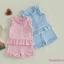 2 Bộ trang phục mùa hè cho bé gái Áo xếp nếp in hình sọc không tay + Quần short