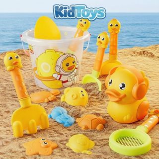 Bộ xúc cát vịt vàng 14 món KidToys – đồ chơi đi biển kèm xô và bình tưới cho bé