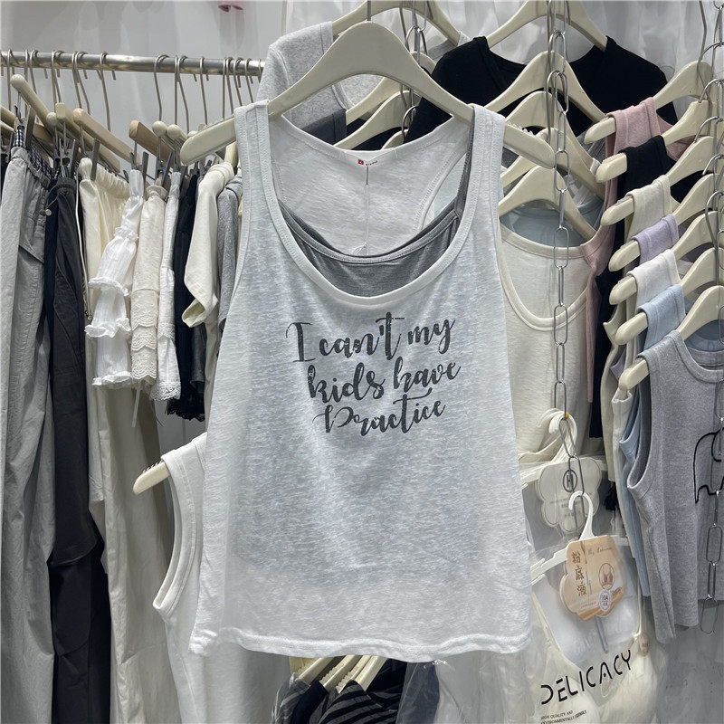 🔥 Kiểu dáng giả hai lớp thời trang 🔥 Áo mặc trong mùa hè mát mẻ Áo phông không tay Áo camisole hai lớp tương phản Z Studio6013 - Áovest Hình Chữ U Mùa Hè, In Màu Tương Phản, Hai Mảnh Sling