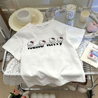 Áo thun cho bé gái – Cotton in hình Kitty dễ thương, phong cách Hàn Quốc mùa hè