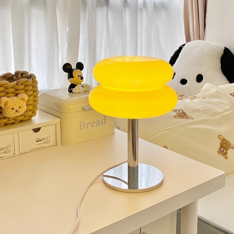 Đèn bàn / đèn ngủ hình bánh hamburger, chụp thủy tinh, màu macaron. Đèn có 3 màu + điều chỉnh độ sáng, trang trí phòng