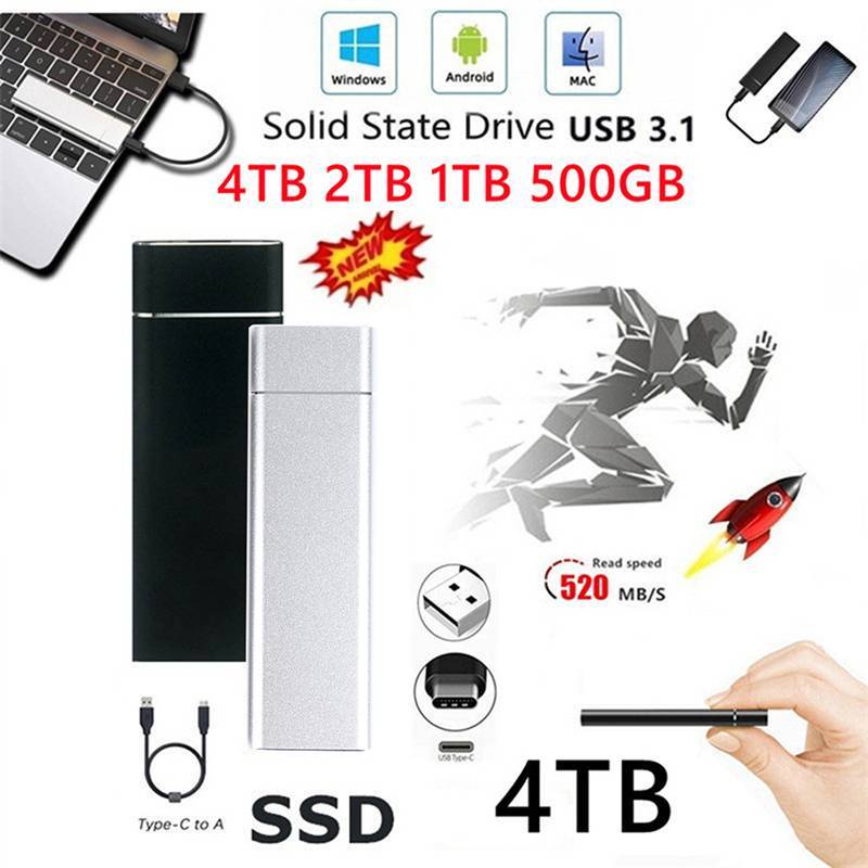 SWEET 4TB SSD gắn ngoài 1TB 2TB 500GB Ổ cứng thể rắn di động USB 3.1 Bên ngoài n