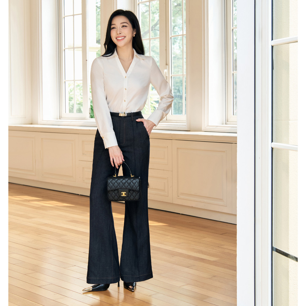 Áo sơ mi nữ ELLA DORA thiết kế cổ V form gọn cúc đồng phong cách thanh lịch hiện đại [SM177]