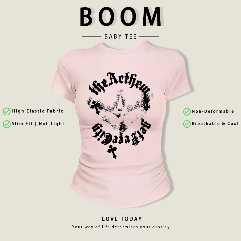 BOOM Áo Baby Tee Nữ Cotton Ôm Body-Áo Thun Ngắn Tay Y2K In Hình PhongCách Mùa Hè, Cổ Tròn Hàng Đầucách hàn quốc phongW10
