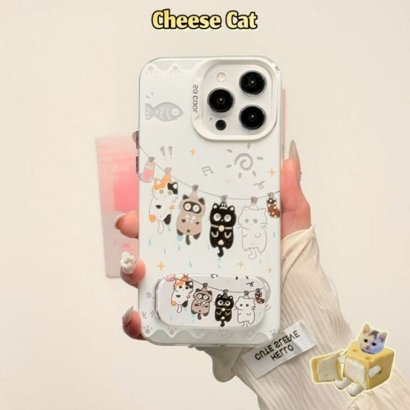 Ốp Lưng Gương Đứng Dễ Thương Bốn Chú Mèo Con Ốp Lưng Điện Thoại iPhone 16 15 14 13 12 11 17 Pro Max Xs Max XR 16E 7Plus