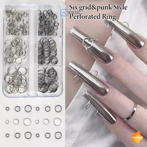 Nhẫn Trắng Hợp Kim Với Kim Cương Giả Và Lưới Punk Phong Cách, Trang Sức Cho Móng Tay