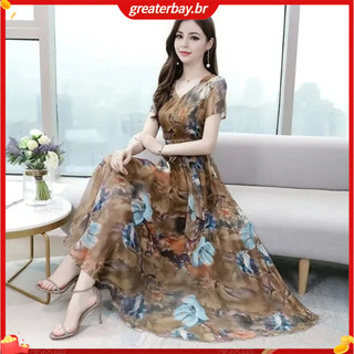 Đầm dài in họa tiết cổ điển, váy maxi chữ A hoa đẹp cho dạ hội prom, thiết kế sang trọng cổ V và buộc dây