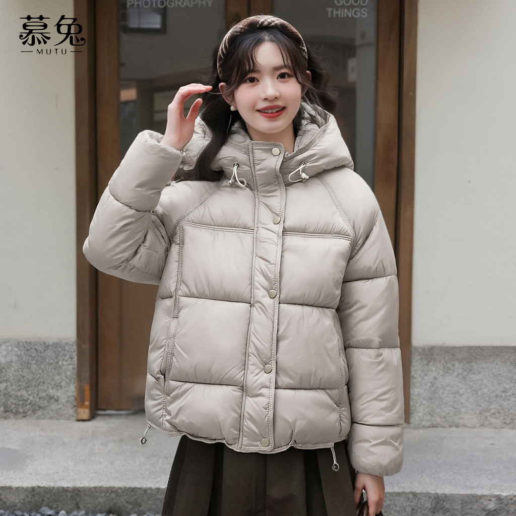Mutu Nhỏ Màu Đen Có Mũ Trùm Đầu Áo Khoác Cotton Nữ Mùa Đông 2025 Phong Cách Mới Phong Cách Hàn Quốc Dày Ấm Áo Khoác Cotton Top
