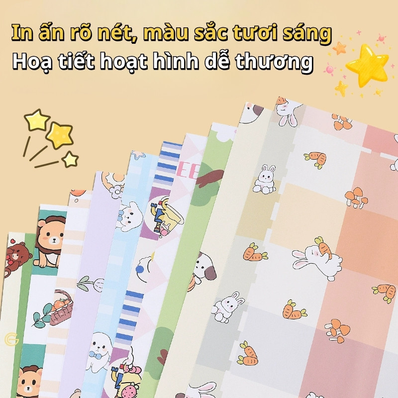 Giấy gói quà sinh nhật cho bé 10 tờ, nhiều mẫu trang trí ngày lễ dễ thương, phù hợp cho mọi độ tuổi