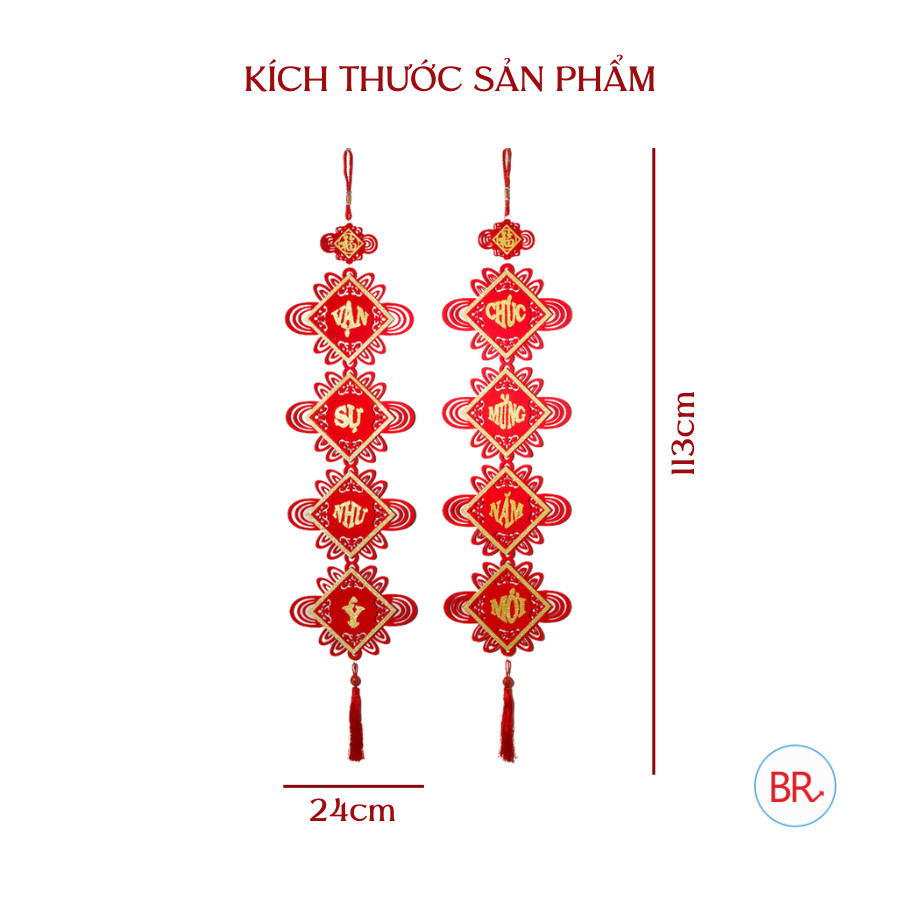 Bộ 2 liễn nhung câu đối Chúc mừng năm mới và Vạn sự như ý,dây khánh treo Tết, phụ kiện trang trí Tết Bính Ngọ 2026 ANGI