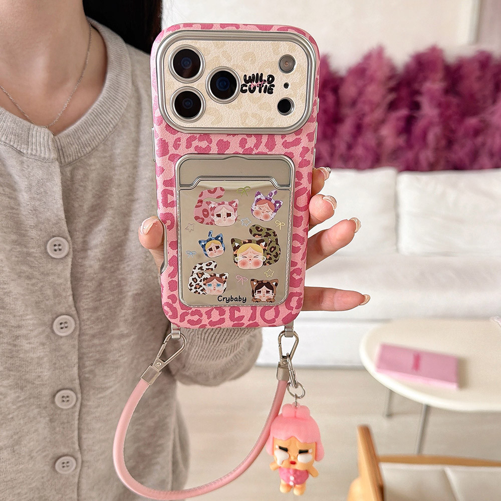 Da Báo In Hình Mèo Cô Gái Mặt Dây Chuyền Mạ Túi Đựng Thẻ Ốp Lưng Điện Thoại iPhone 17 Pro Max 16 15 14 13 Vỏ Bảo Vệ Chống Sốc