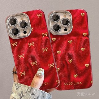 Vòng tay nơ Thích hợp cho vỏ điện thoại 17promax iphone15 Màu đỏ năm mới 16 Niche cao cấp