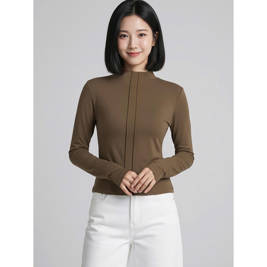 Áo giữ nhiệt nữ CARDINA chất liệu nỉ lông cừu dài tay cổ cao 5cm có gân trang trí 5AHF09