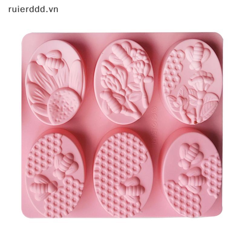 # ruierdd # Vật liệu tốt cho sức khỏe mới Khuôn xà phòng silicon ong mật 6 khoang Khuôn thủ công Làm xà phòng hình bầu dục 3D Hình thức DIY Craft Soap Mold.