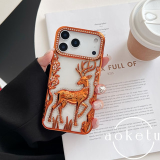 Hươu dát kim cương sang trọng Thích hợp cho vỏ điện thoại iPhone 17 Promax Mạ điện 3D Deer Apple 16 Promax 3D 15pro / 14 / 13 / 12 Vỏ bảo vệ chống rơi