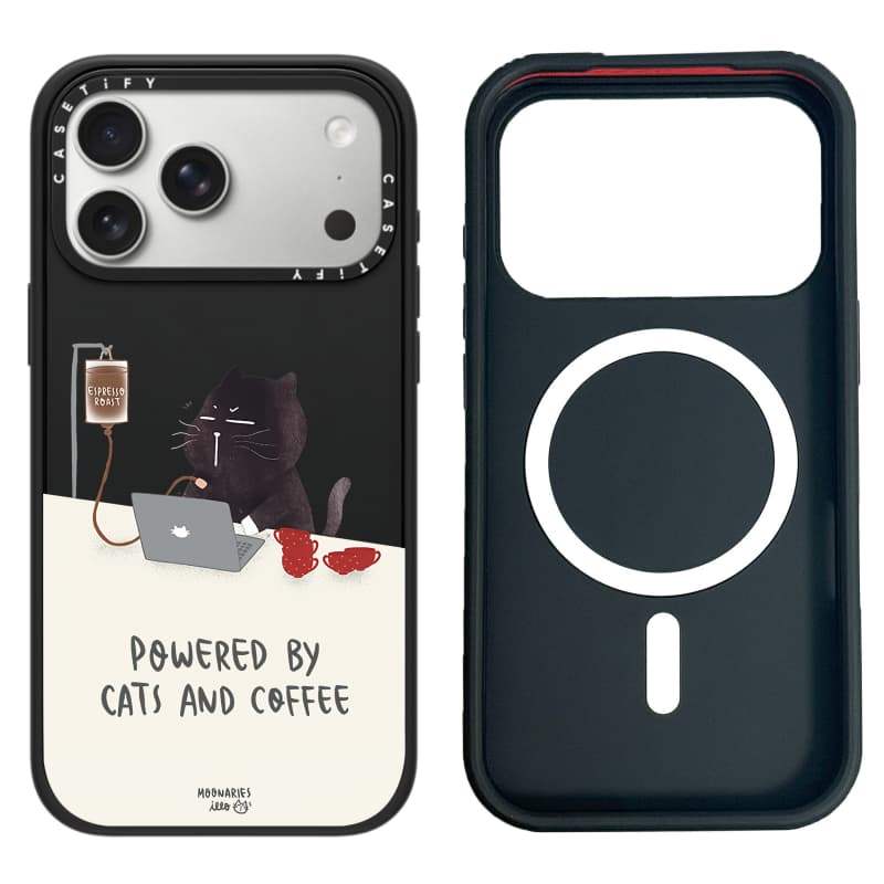 CASECASE X Được hỗ trợ bởi mèo và cà phê Vỏ máy ảnh màu trắng Phiên bản vòng màu đen mờ Vỏ tác động hút từ tính cứng cho Apple IPhone 13 14 15 16 17 Pro Max Air Plus có hộp