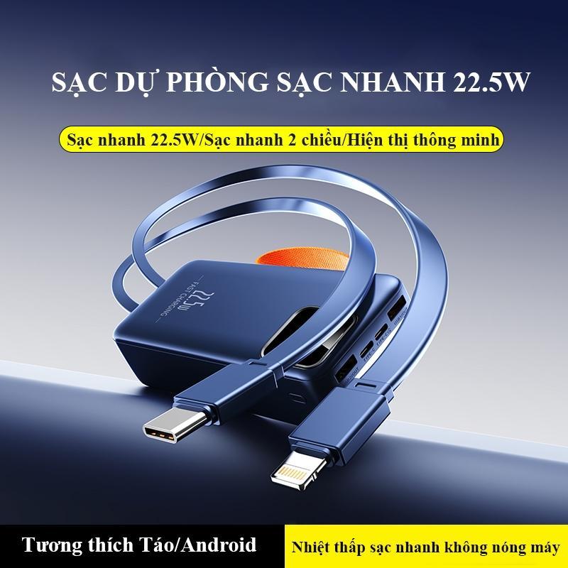 Sạc Dự Phòng 50000mAh Sạc Nhanh 22,5W - Có Đèn Led, Tích Hợp Dây Sạc Hỗ Trợ Sạc Nhiều Thiết Bị