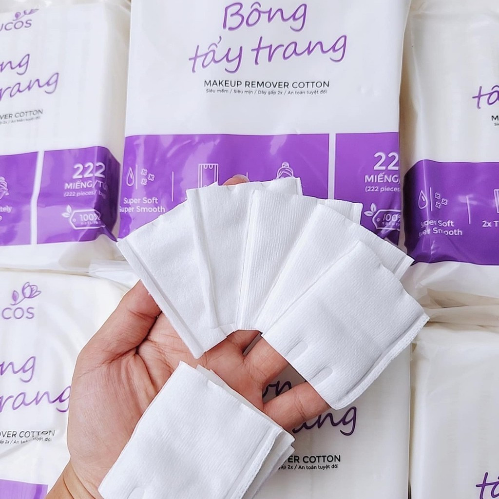 Bông Tẩy Trang Alucos 222 Miếng Siêu Xịn, Mềm Mịn, Bông Tẩy Trang Cotton 100% Ép Viền Dịu Nhẹ Cho Da An Lành