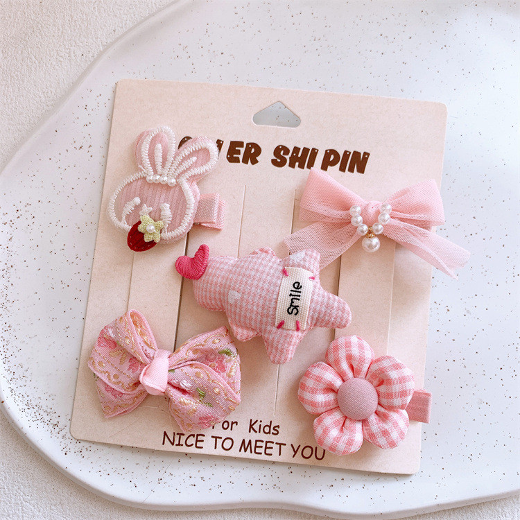 Bộ Kẹp Tóc Hoa Nơ Màu Hồng Ngọt Ngào Cho Bé Gái