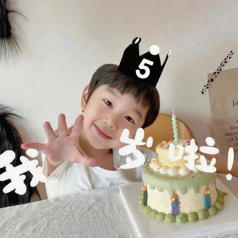 Đen Phiên Bản Hàn Quốc Vương Miện Sinh Nhật Nón Nỉ Trẻ Em Bé Trai Bé Gái Một Tuổi Đảng Bầu Không Khí Ảnh Đạo Cụ Trang Trí