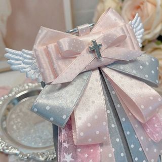 Mặt dây chuyền túi FANGHUI, Thiết kế chữ thập Thiết kế nơ Móc khóa trang trí Itabag, Ruy băng hai lớp cao cấp Kawaii DIY Handmade Anime ngoại vi Lolita Merch