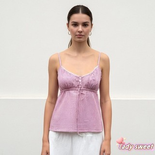 Áo ba lỗ babydoll in hình nơ rộng, dây đeo spaghetti, phù hợp mùa hè