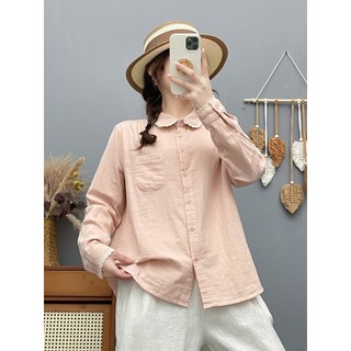Áo sơ mi nữ ren cotton dáng dài tay, phù hợp mùa xuân