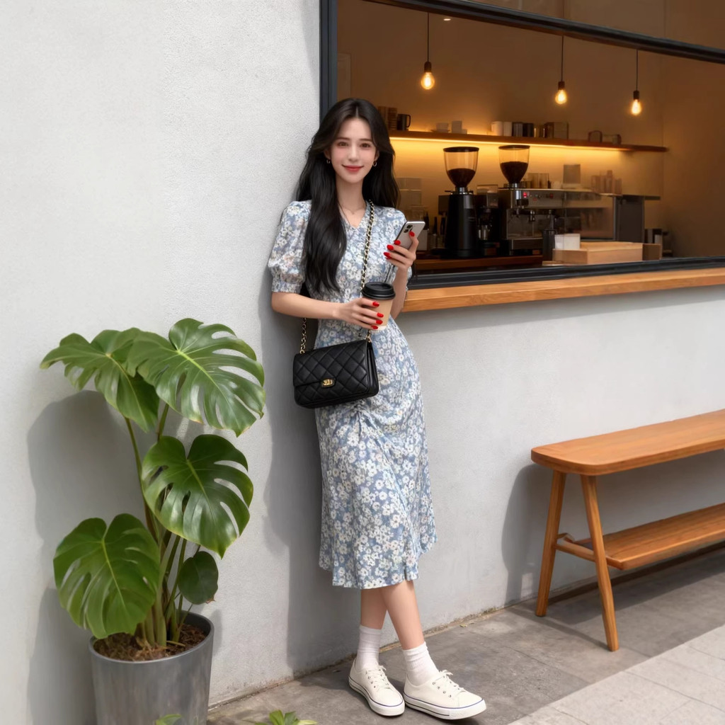 [Sẵn sàng] Đầm voan nữ chất lượng cao Thời trang Châu Âu và Mỹ Váy mùa hè nữ mới Phong cách Hồng Kông kiểu Pháp Váy voan cổ điển Váy dài xẻ hoa sang trọng