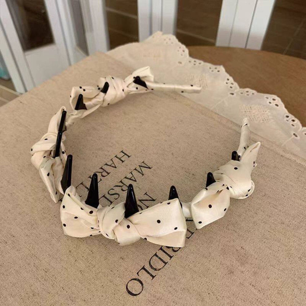 Kẹp tóc nữ satin chấm bi có nơ và răng lược - Phong cách sang trọng