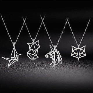 Dây chuyền thép không gỉ hình Kỳ Lân và Cáo, phong cách origami, phù hợp làm quà tặng